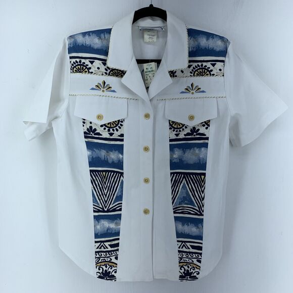 Vtg Saint Germain Womens Small Button Up Shirt Nautical Beach USA 90’s Deadstock - Picture 1 of 7